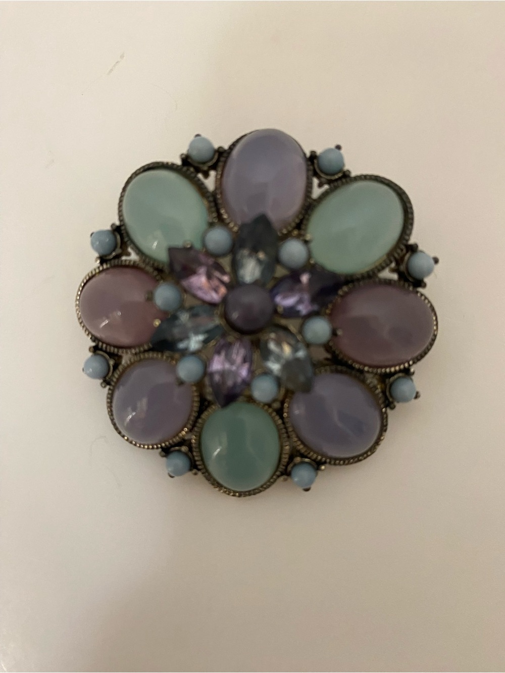 Vintage-Inspired Pastel Floral Statement Brooch/Pendent-Colored glass cabochons